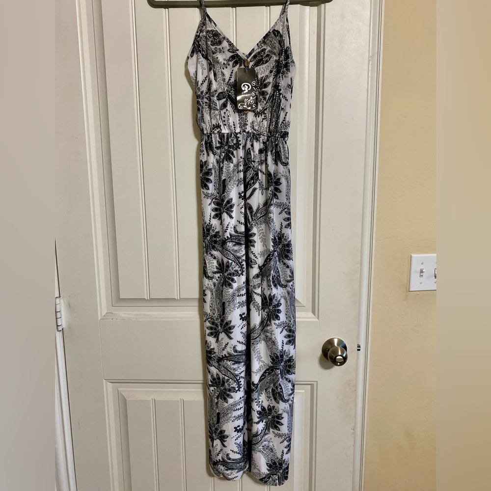 GM Fashion USA white black glitter stretch maxi dress New S